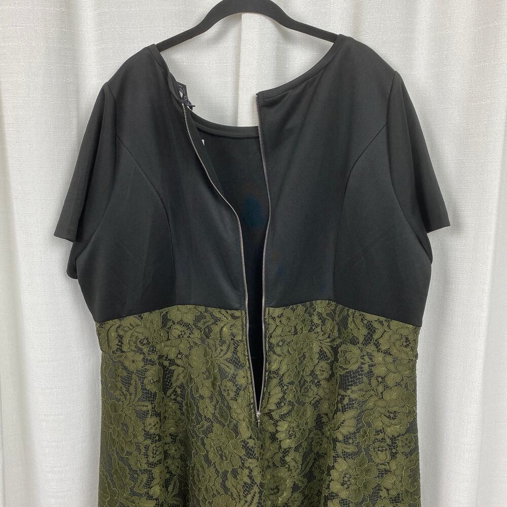 Eloquii Studio Black&Green Brocade Lace Fit&Flare Midi Dress Sz.24W NWT - Picture 12 of 16